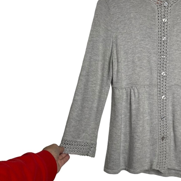Cynthia Steffe Gray Cardigan Sweater w/Crochet Details Sz S - Picture 7 of 11